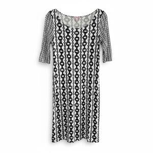 Juicy Couture 100% Silk Jersey Dress Black White Graphic Chain Print Designer